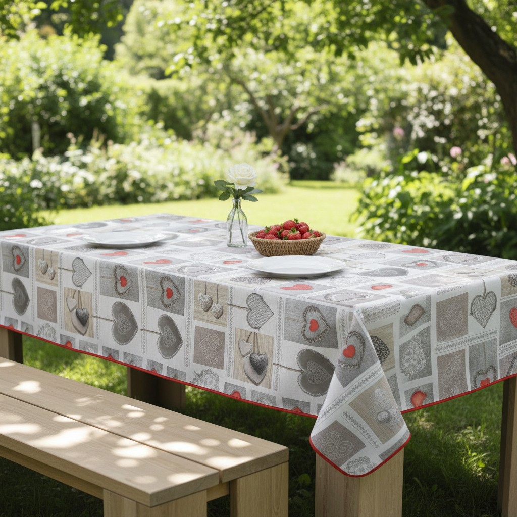 Pflegeleichte Tischdecke 150 x 300 cm HERZE für Haus & Garten