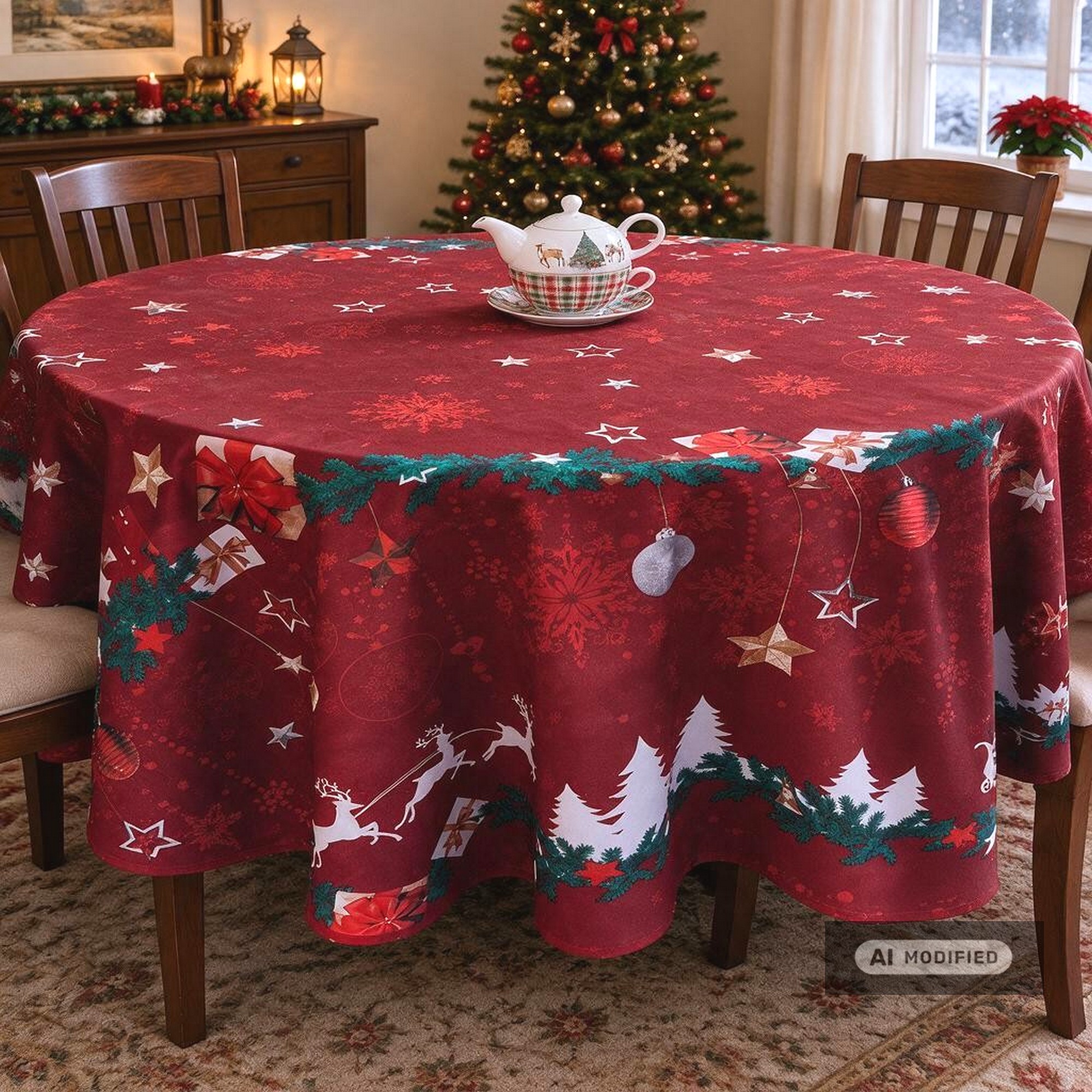 Pflegeleichte runde Tischdecke WEIHNACHTEN rot Ø160 cm