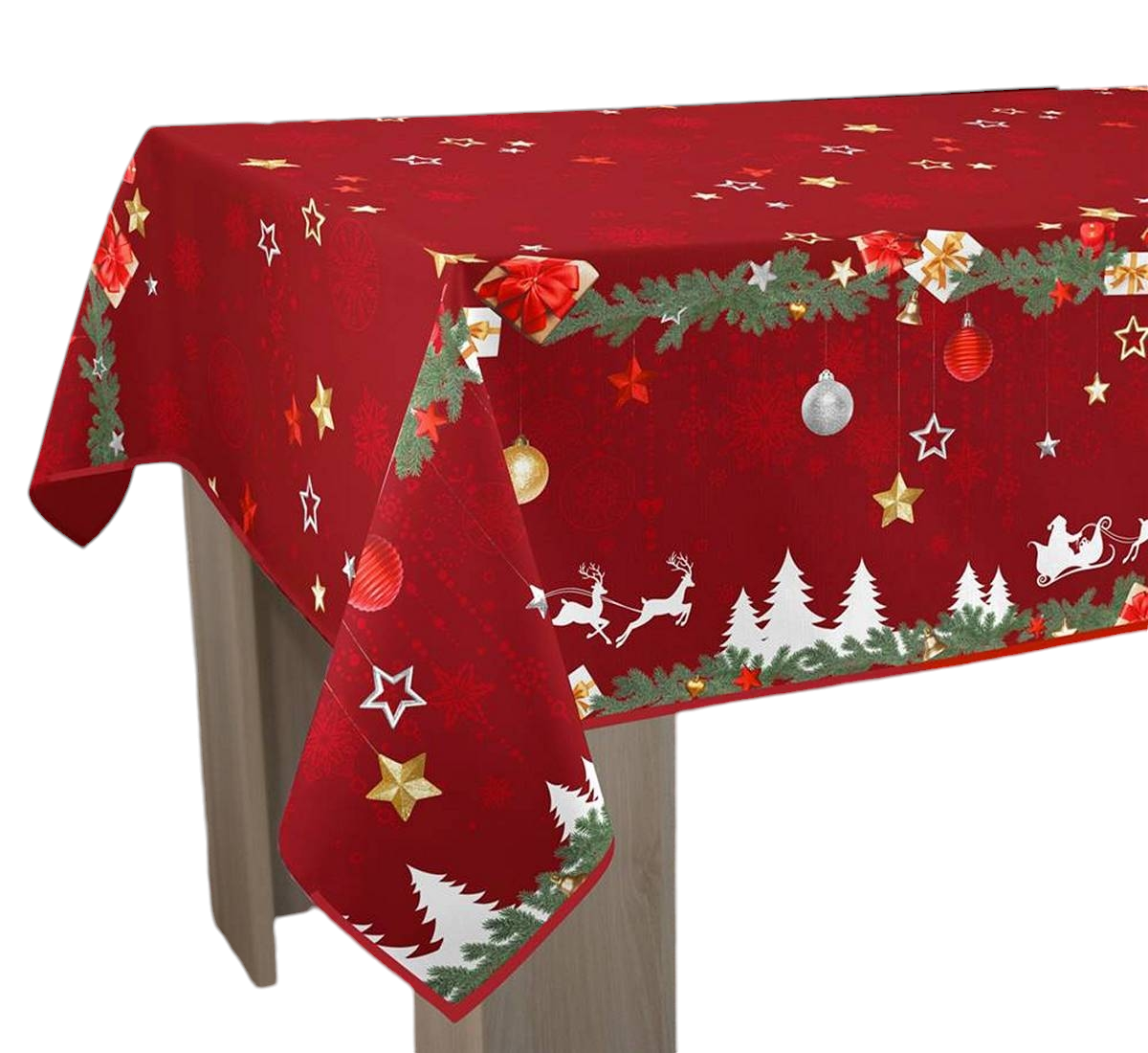 Pflegeleichte runde Tischdecke WEIHNACHTEN rot Ø160 cm – Bild 2
