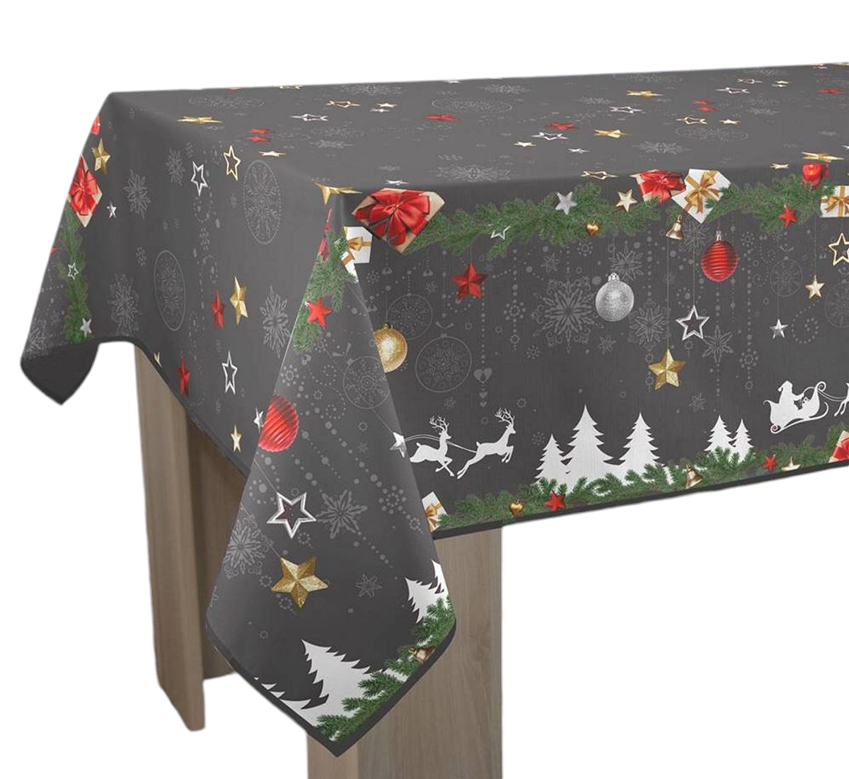 Pflegeleichte runde Tischdecke WEIHNACHTEN grau Ø160 cm – Bild 2